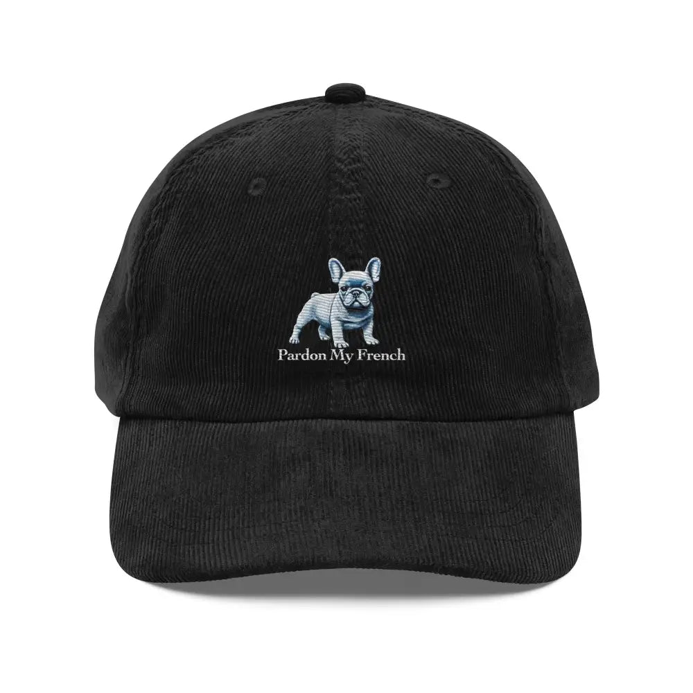 Black French Bulldog Embroidered Corduroy Cap with Adjustable Strap