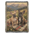 French bulldogs on woven cotton blanket in alpine meadow pet lover gifts