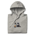 Folded grey Mushroom Roasting Unisex Hoodie with frog embroidery
