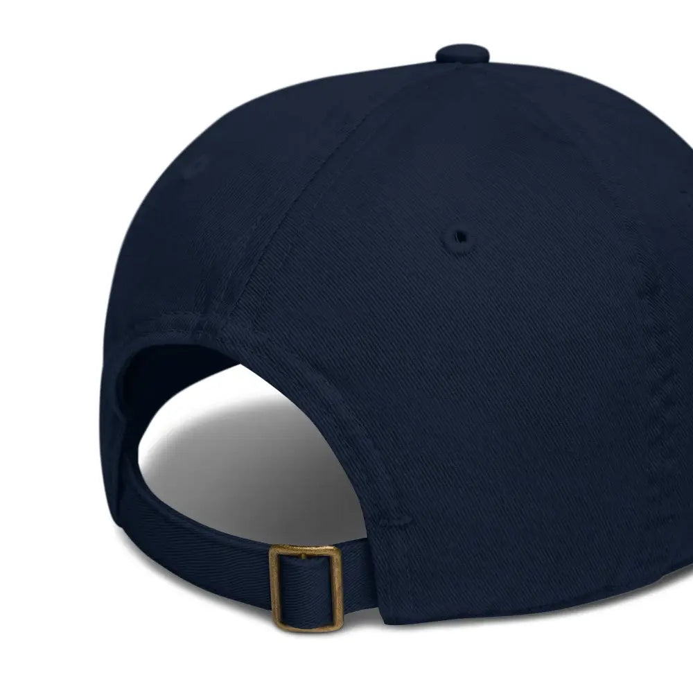 Navy blue Geology Rocks embroidered organic cotton dad hat with bronze buckle