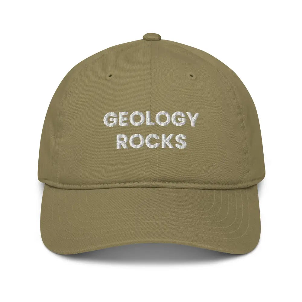 Geology rocks embroidered organic cotton dad hat in olive green