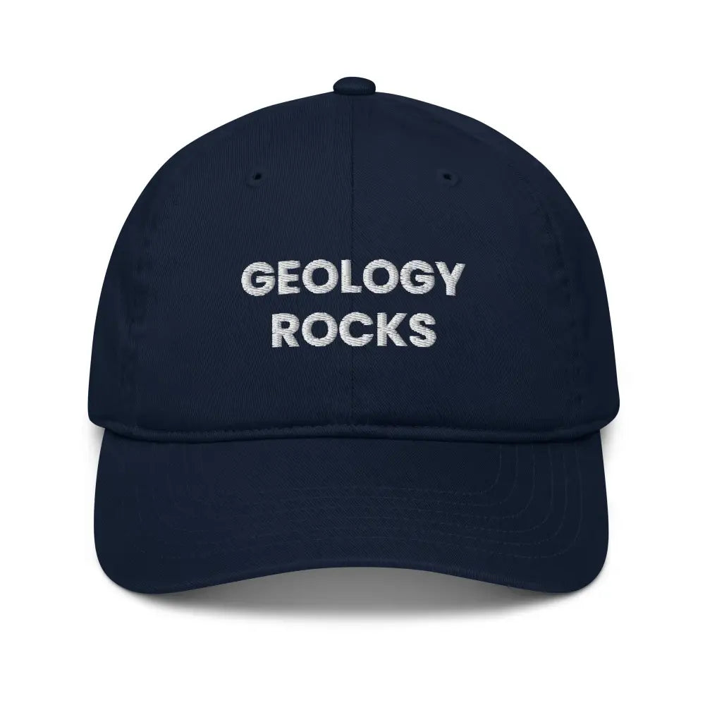 Navy blue geology rocks embroidered organic cotton dad hat