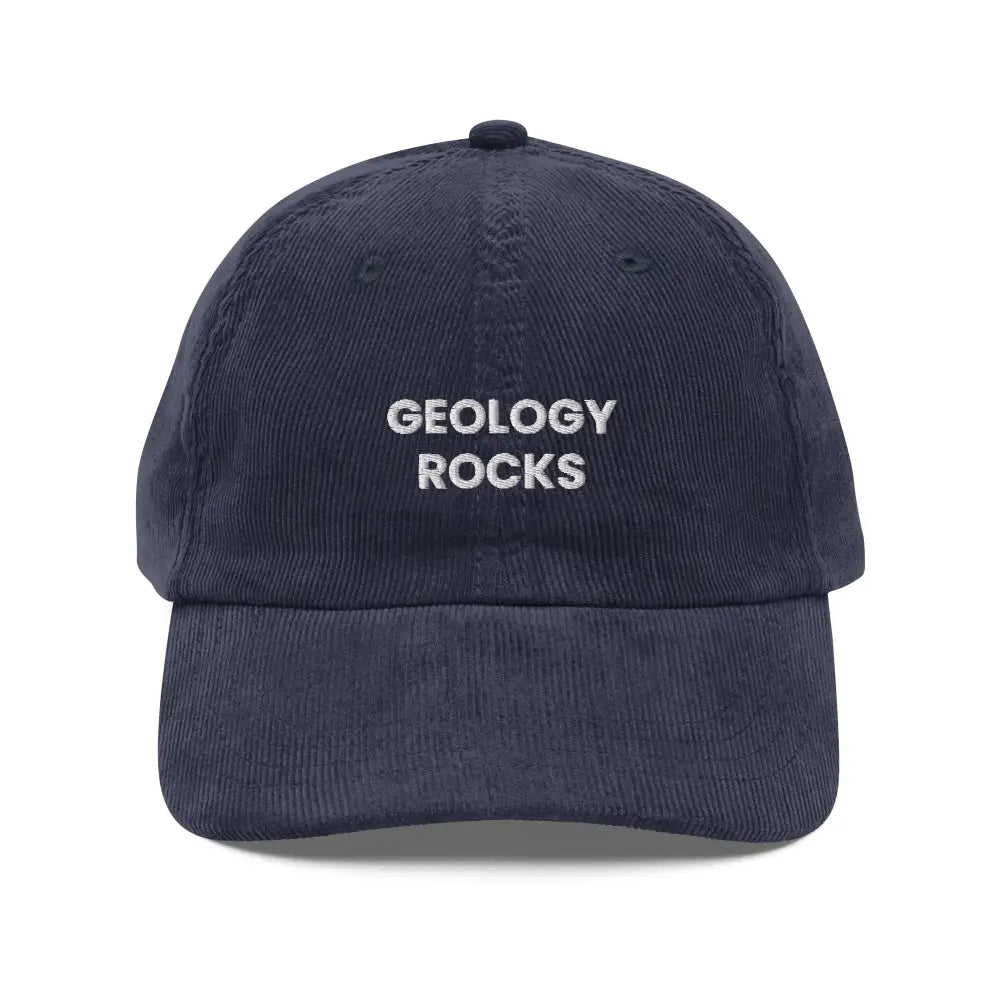 Geology Rocks Embroidered Navy Blue Vintage Corduroy Cap