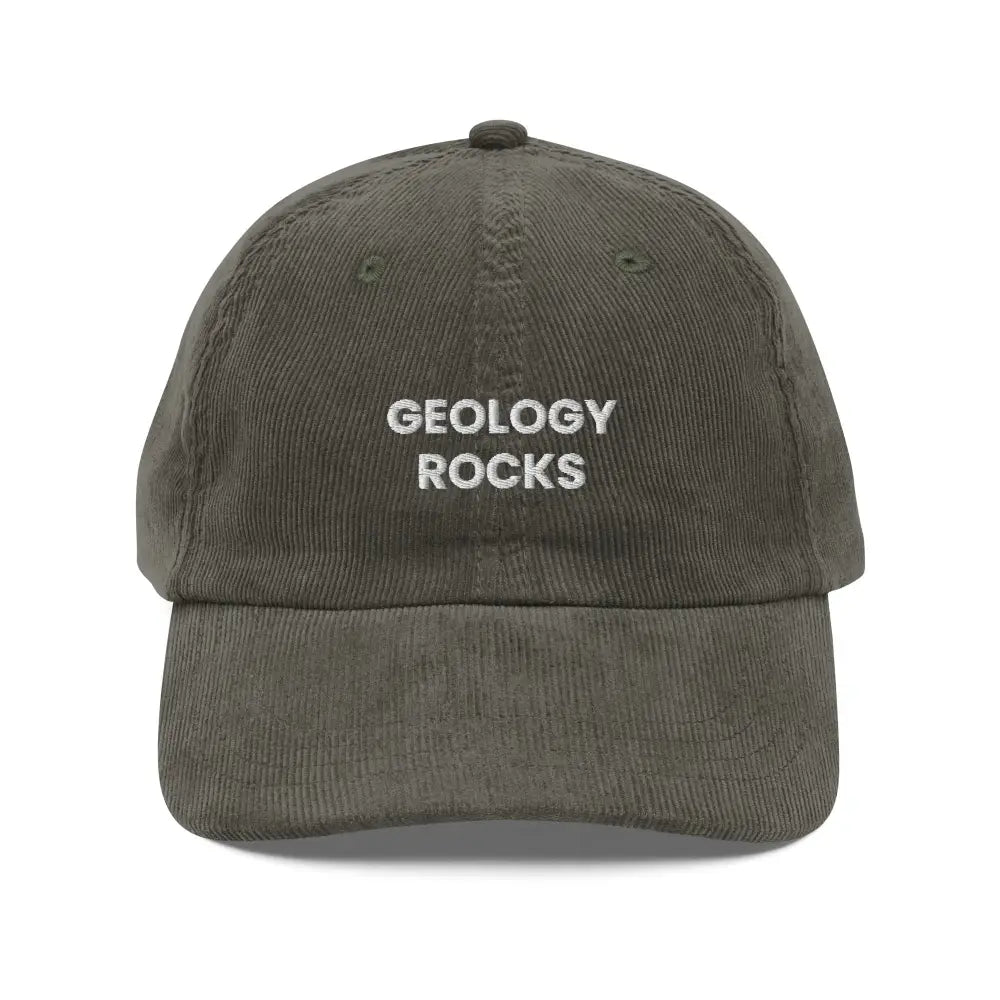 Geology rocks embroidered olive green vintage corduroy cap