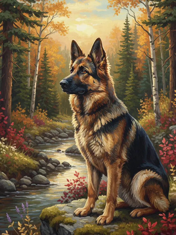 Majestic German Shepherd on woven cotton wilderness blanket