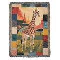Giraffe woven blanket: detailed savanna tapestry art textile throw