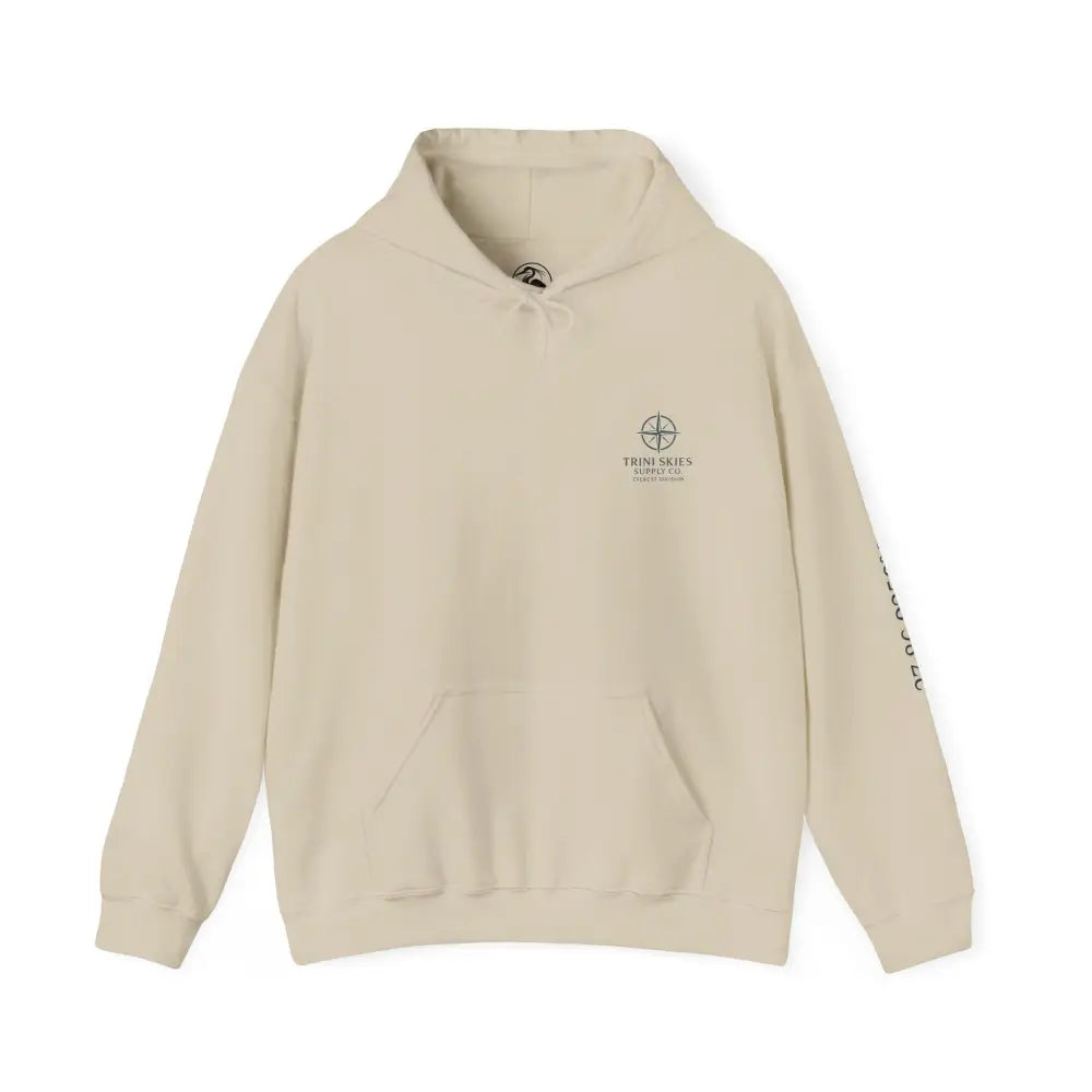 Everest Hoodie Glacier Edition in beige with sleeve text