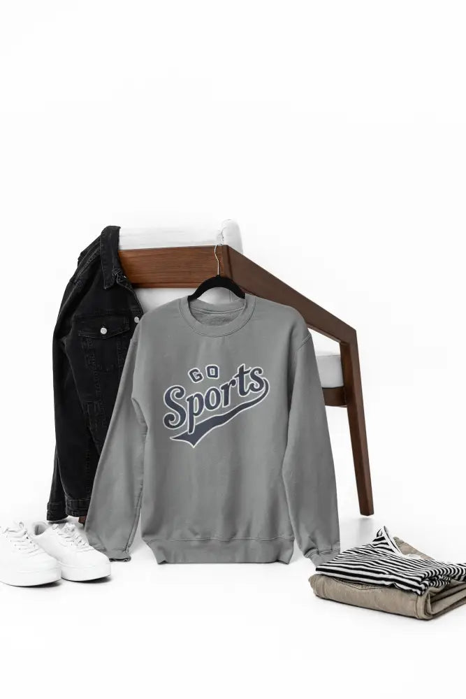 Gray Go Sports Retro Graphic Crewneck Sweatshirt by Trini Skies