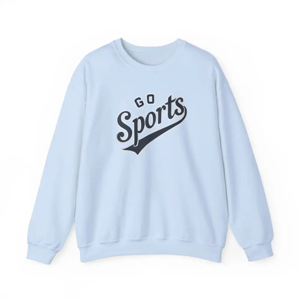 Light blue Trini Skies Go Sports retro graphic crewneck sweatshirt