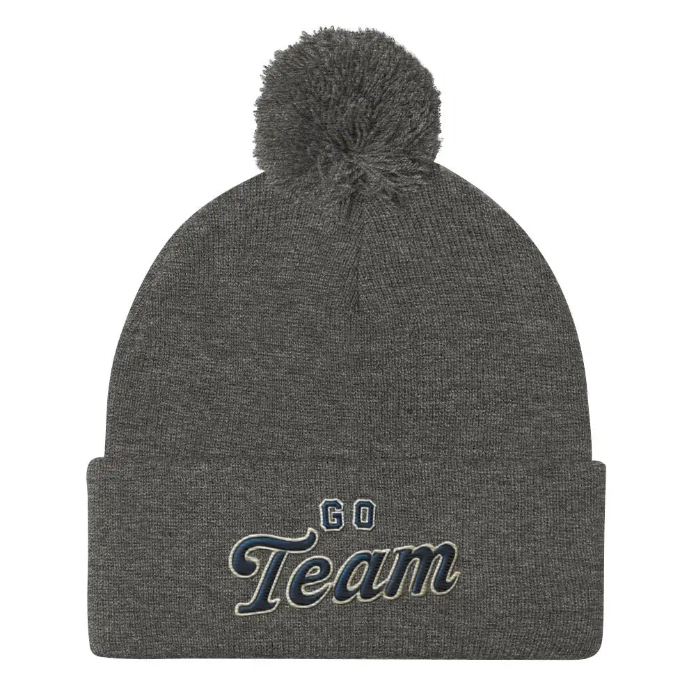 Gray Go Team embroidered cozy winter hat pom-pom beanie