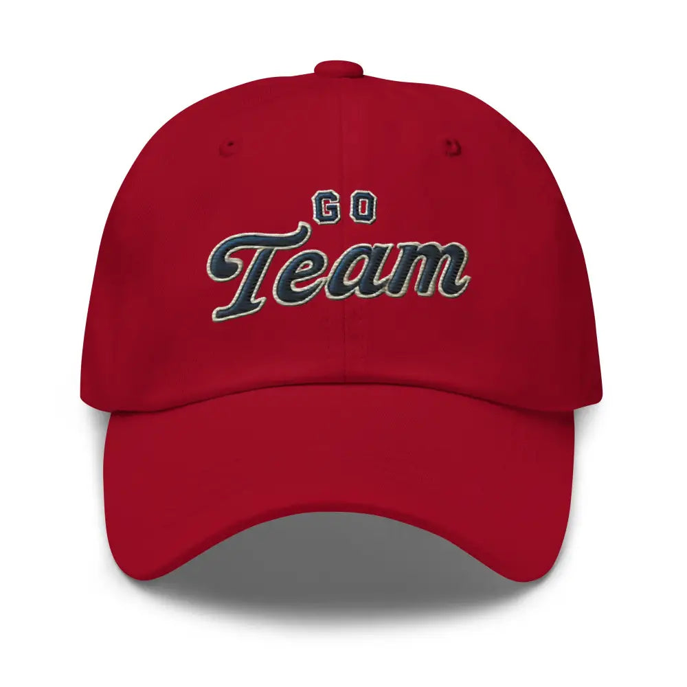 Trini Skies sporty embroidered dad hat with Go Team red cap