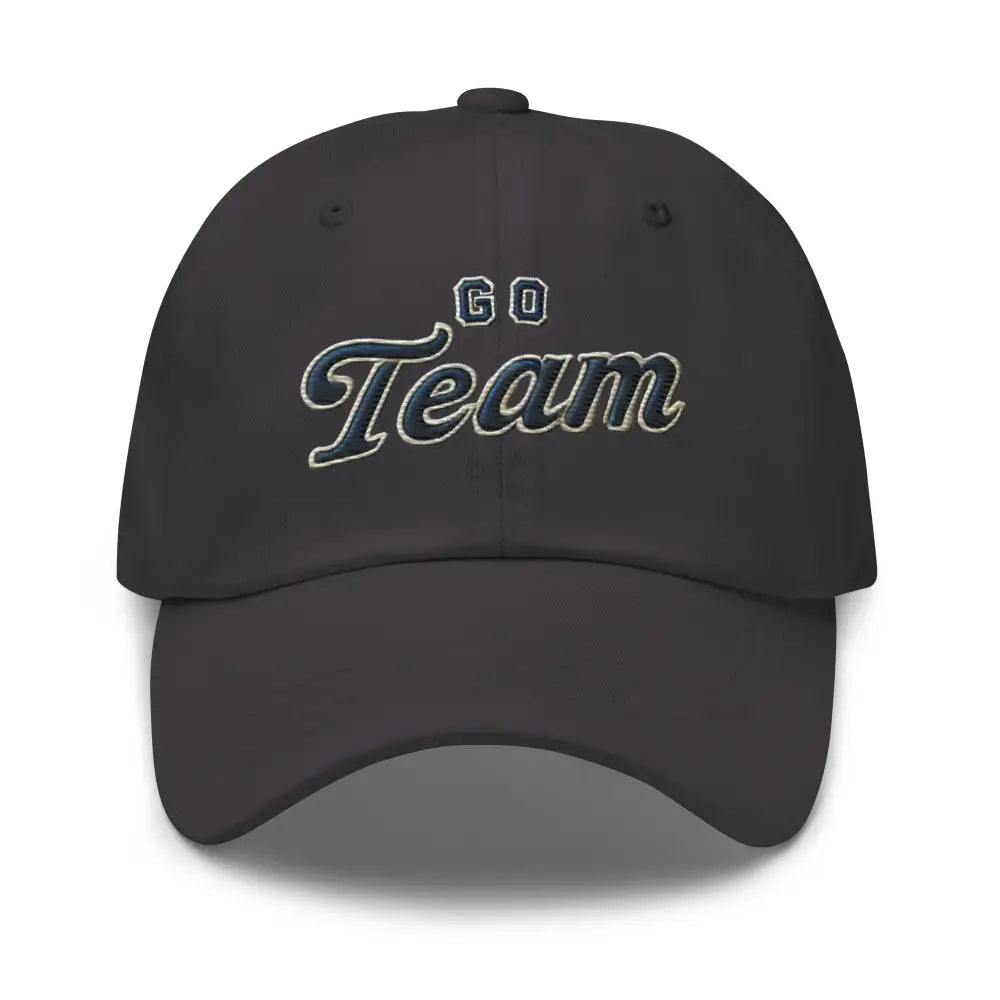 Trini Skies sporty embroidered dad hat in dark grey with Go Team text