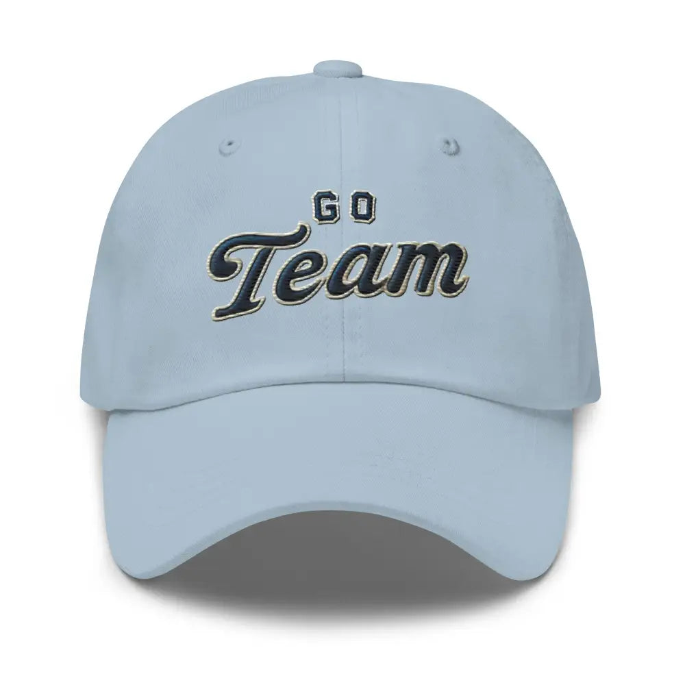 Trini Skies sporty embroidered dad hat in light blue with Go Team