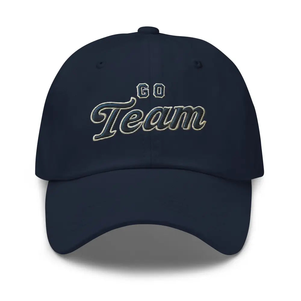 Trini Skies sporty embroidered dad hat in navy blue with GO Team