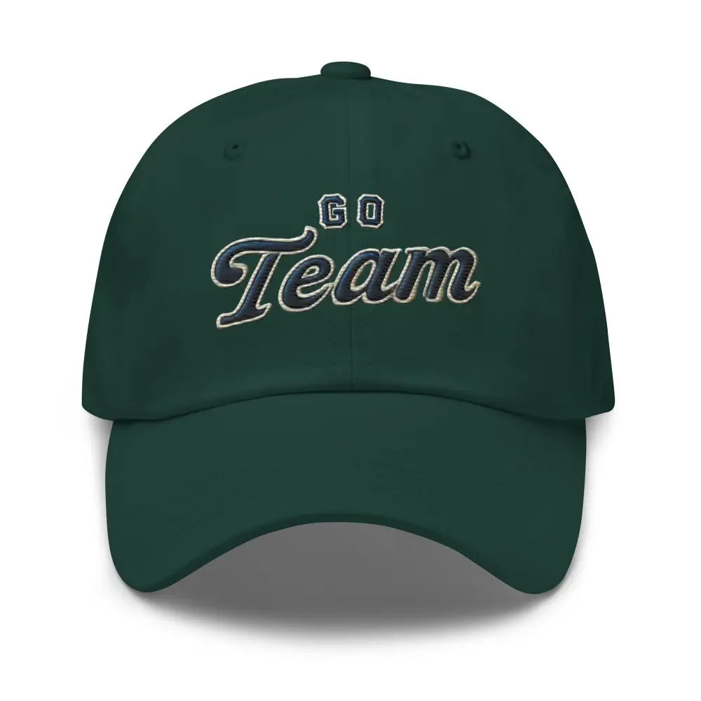 Trini Skies dark green sporty embroidered dad hat with Go Team