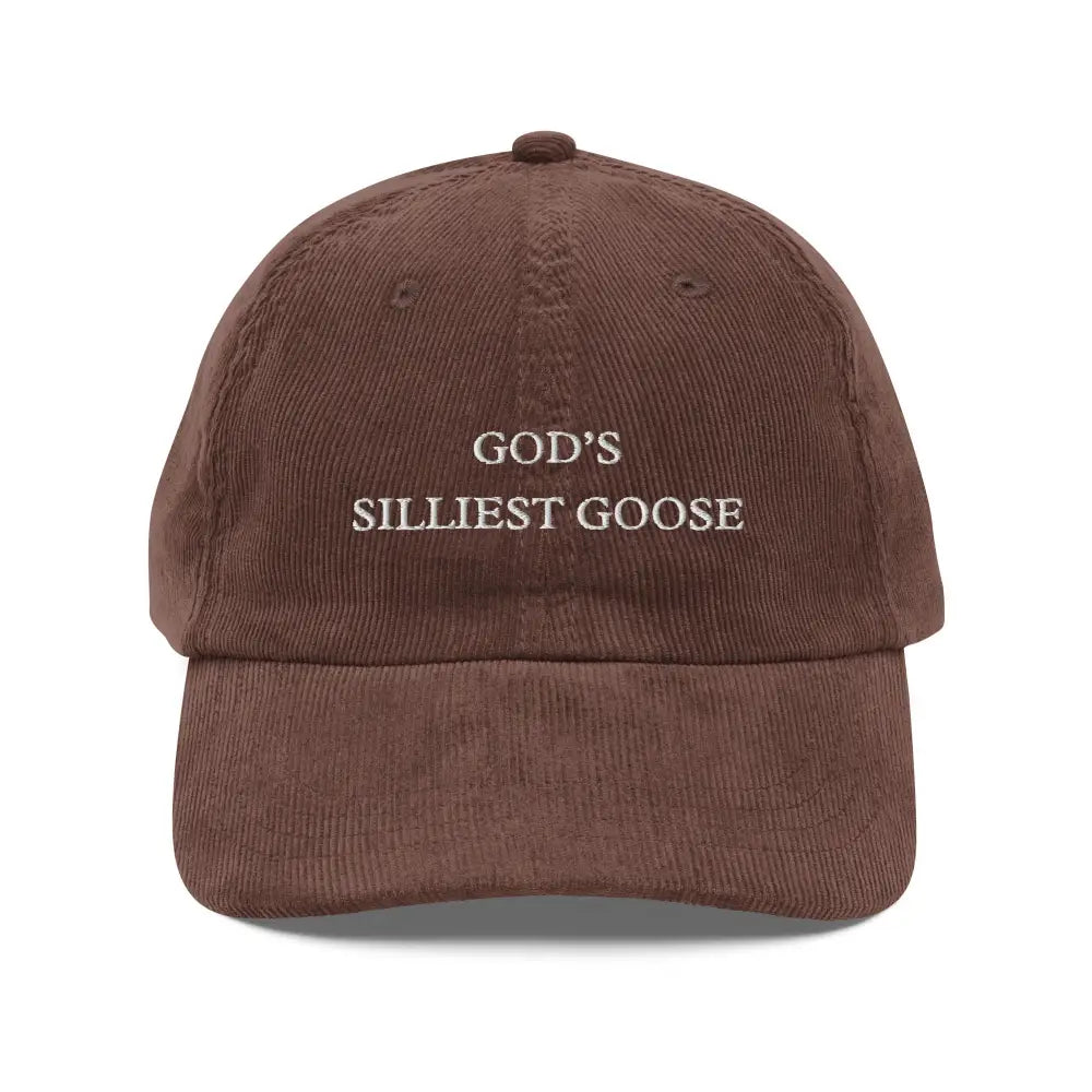Brown silliest goose embroidered corduroy baseball cap