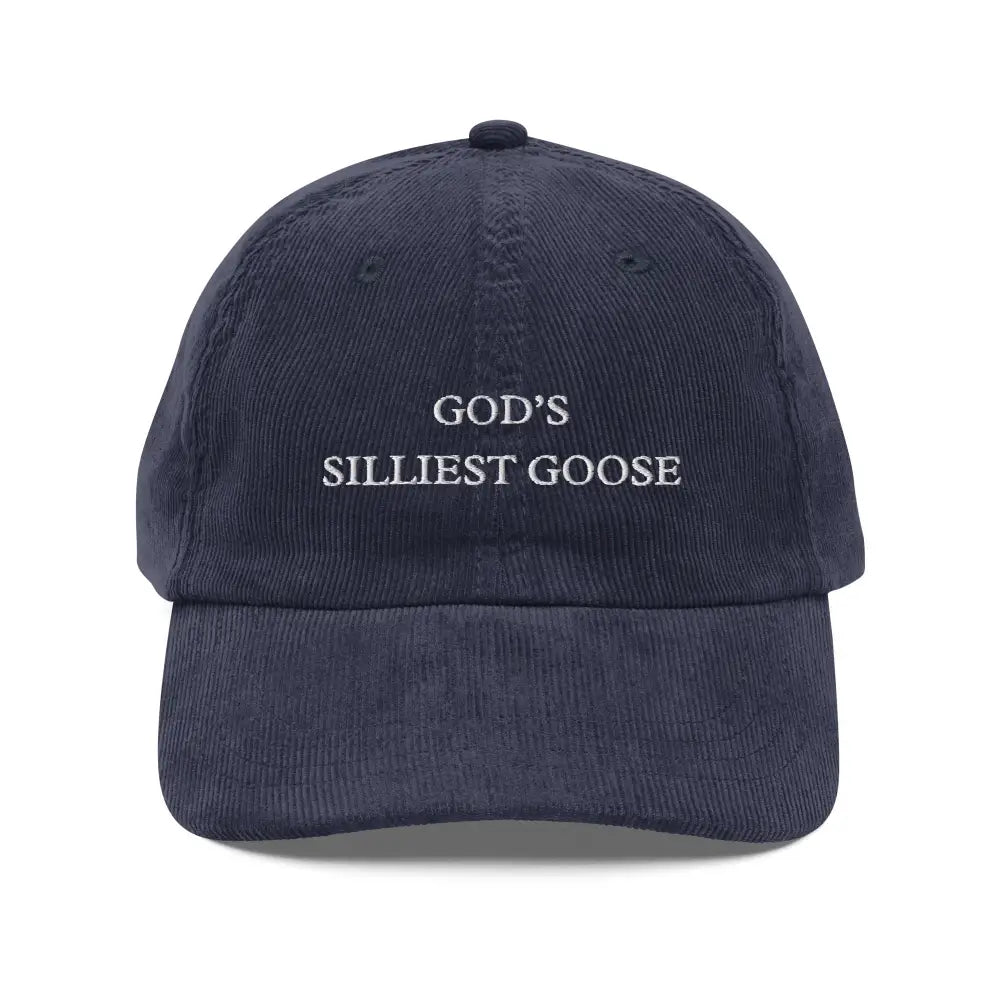 Silliest goose embroidered dark blue corduroy baseball cap