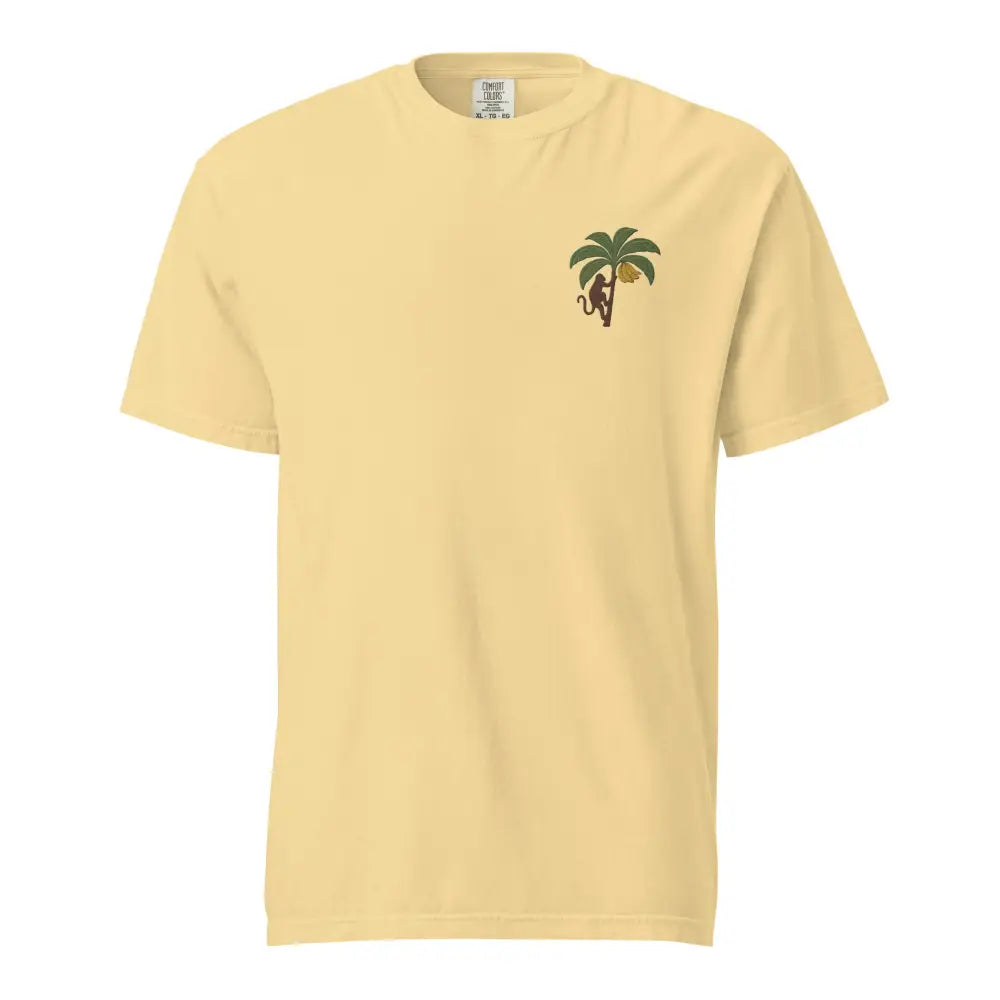 Pale yellow Going Bananas monkey graphic comfort colors tee