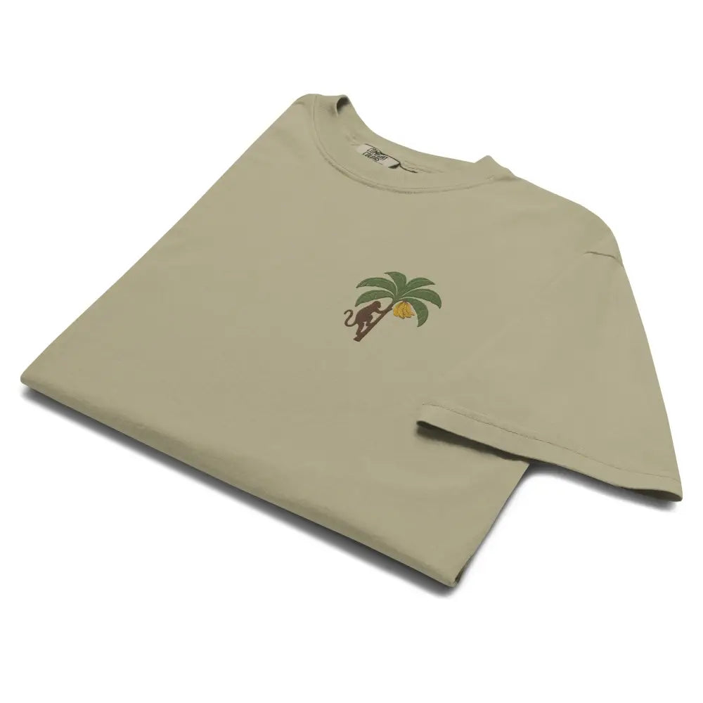 Khaki Comfort Colors Tee with Monkey and Palm Tree Graphic