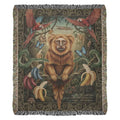 Golden lion tamarin on heirloom woven cotton blanket in jungle scene