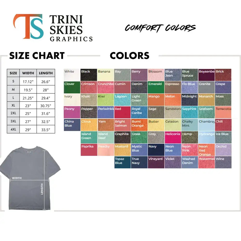 Stay Curious Meerkat Graphic Tee with size chart and color palette