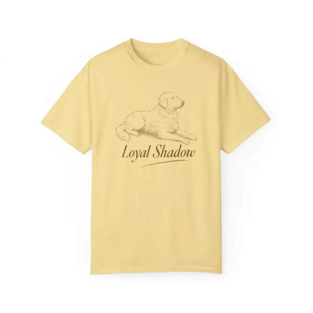 Unisex garment-dyed t-shirt with golden retriever Loyal Shadow graphic