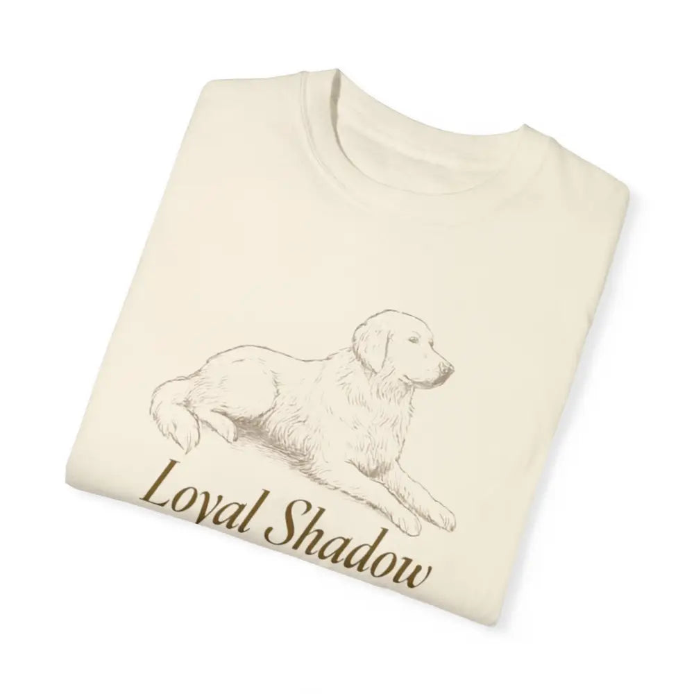 Cream-colored unisex garment-dyed t-shirt with Golden Retriever graphic