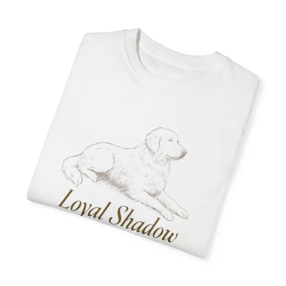 Folded unisex garment-dyed t-shirt with Golden Retriever graphic