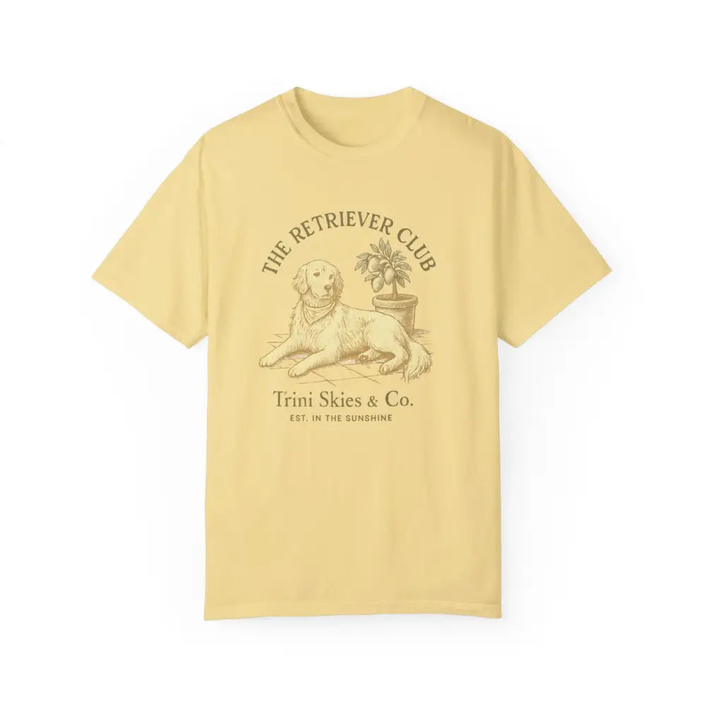 Golden Retriever Club Unisex Garment-Dyed T-Shirt with Dog and Plant Print
