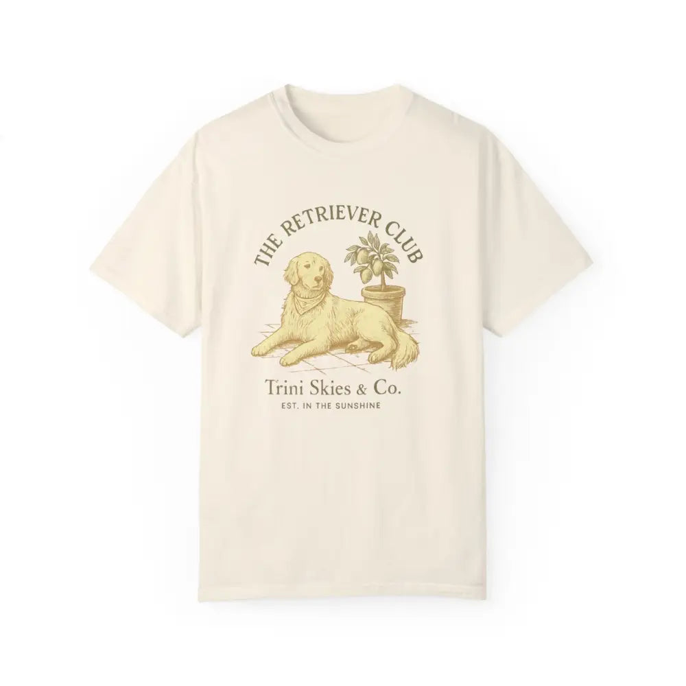 Unisex garment-dyed Golden Retriever t-shirt with dog and plant graphic