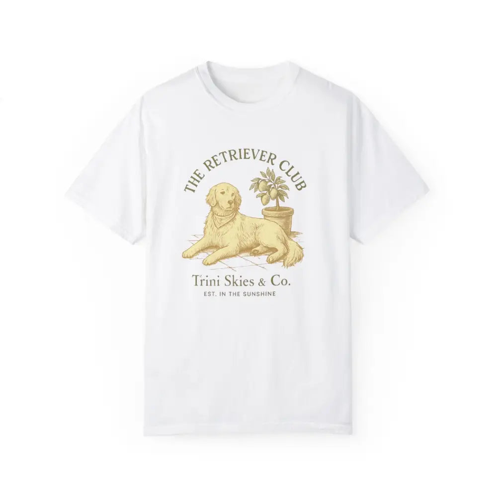Unisex garment-dyed Golden Retriever t-shirt with dog and plant graphic