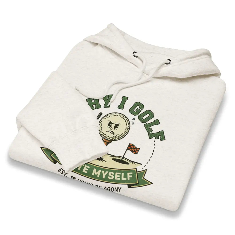 Cream golf hoodie with ball flag graphic and funny humor pullover