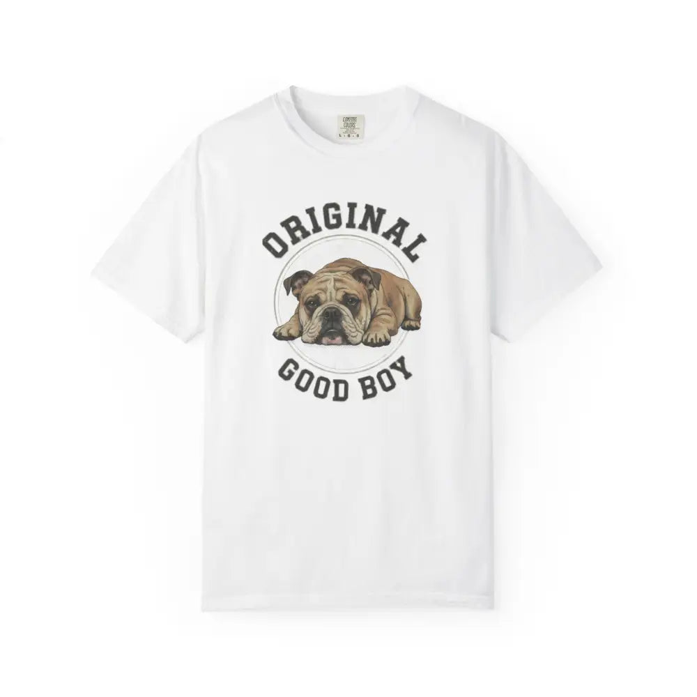 White Good Boy Bulldog Graphic Tee in Comfort Colors