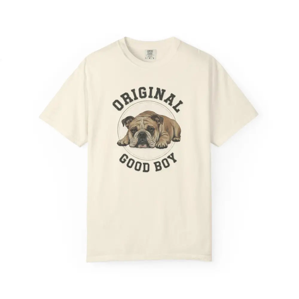 Cream short-sleeved Comfort Colors Good Boy Bulldog graphic tee