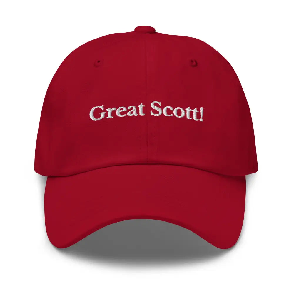 Red Great Scott embroidered baseball cap in corduroy