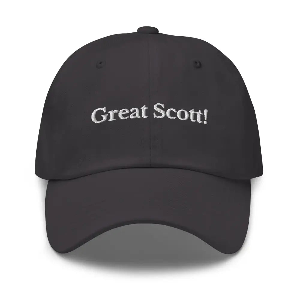 Dark grey Great Scott embroidered baseball cap hat