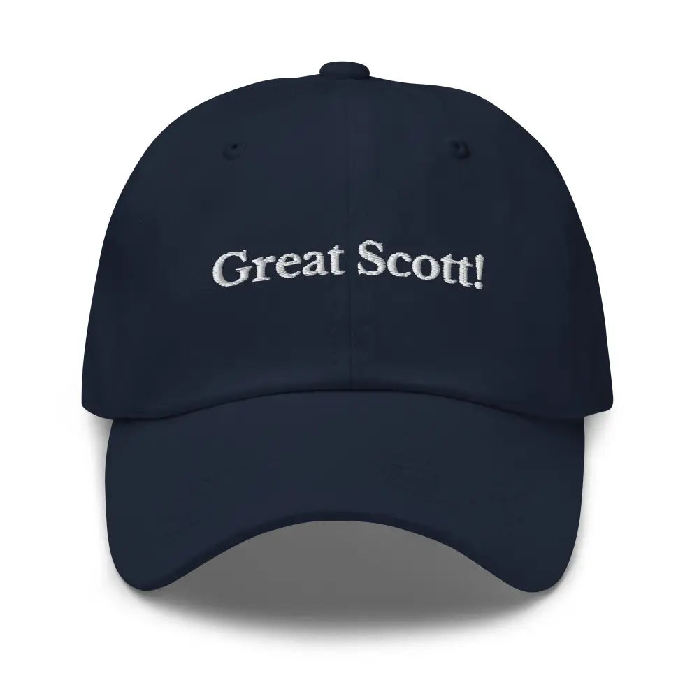 Navy blue Great Scott embroidered baseball cap by Trini Skies