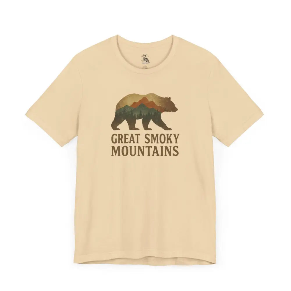 Pale yellow Great Smoky Mountains bear graphic tee for nature lovers
