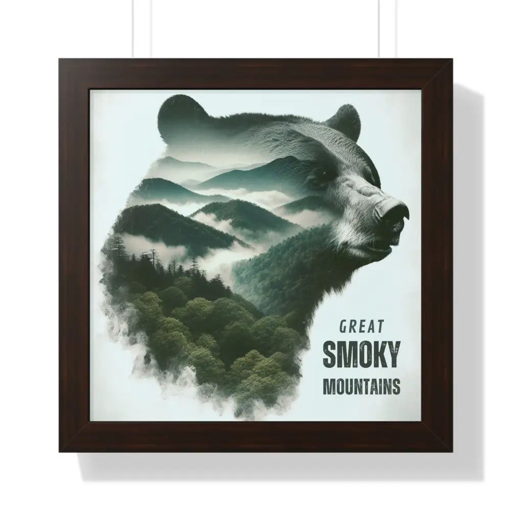 Framed vertical poster of bear silhouette with Great Smoky Mountains landscape
