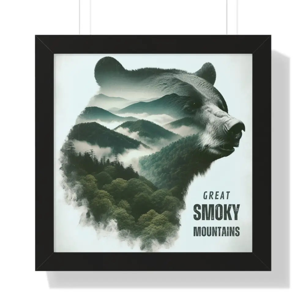 Framed vertical poster of bear and Great Smoky Mountains