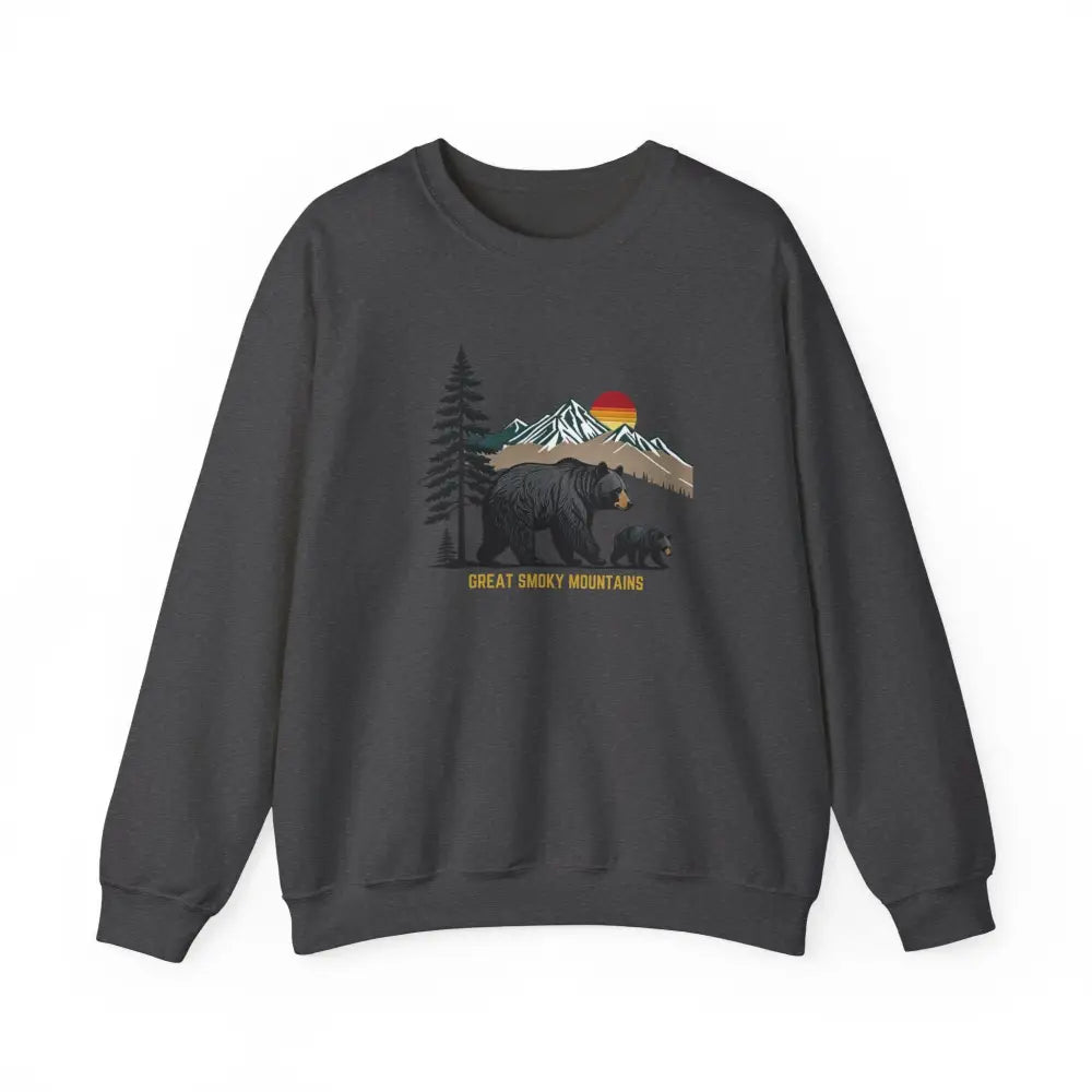 Smoky Mountains graphic sweatshirt with bears, mountains, trees
