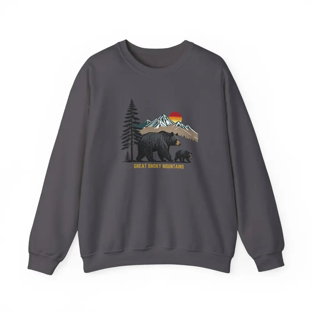 Great Smoky Mountains bear graphic on dark gray unisex crewneck sweatshirt