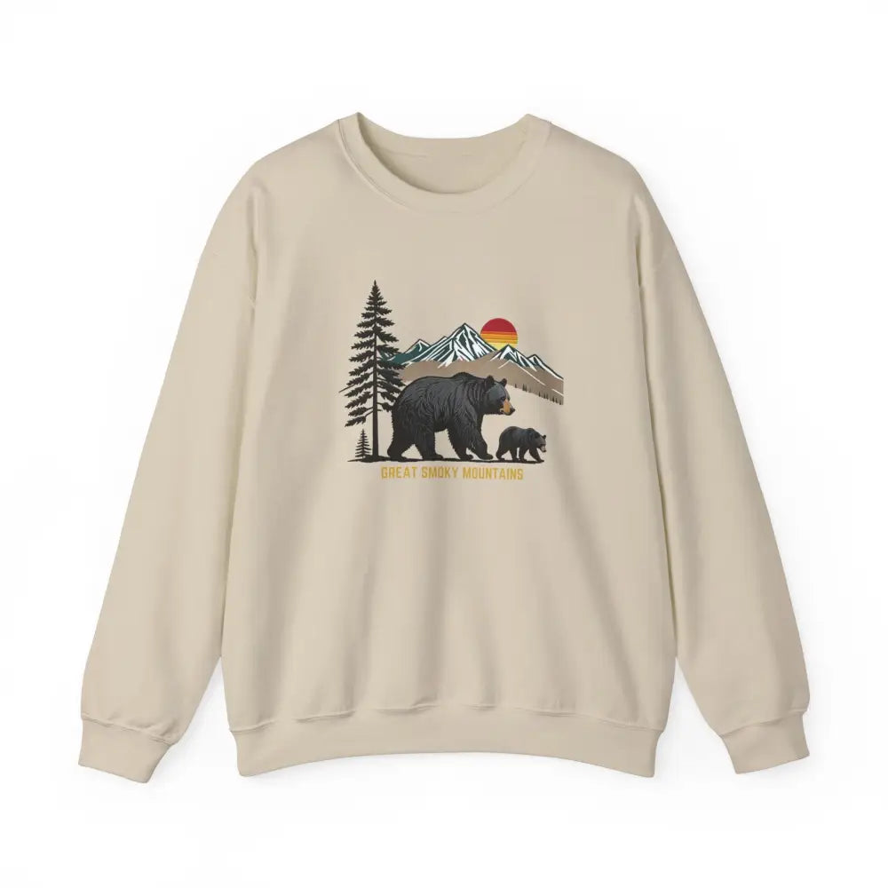 Great Smoky Mountains sweatshirt with bear graphic and pine trees