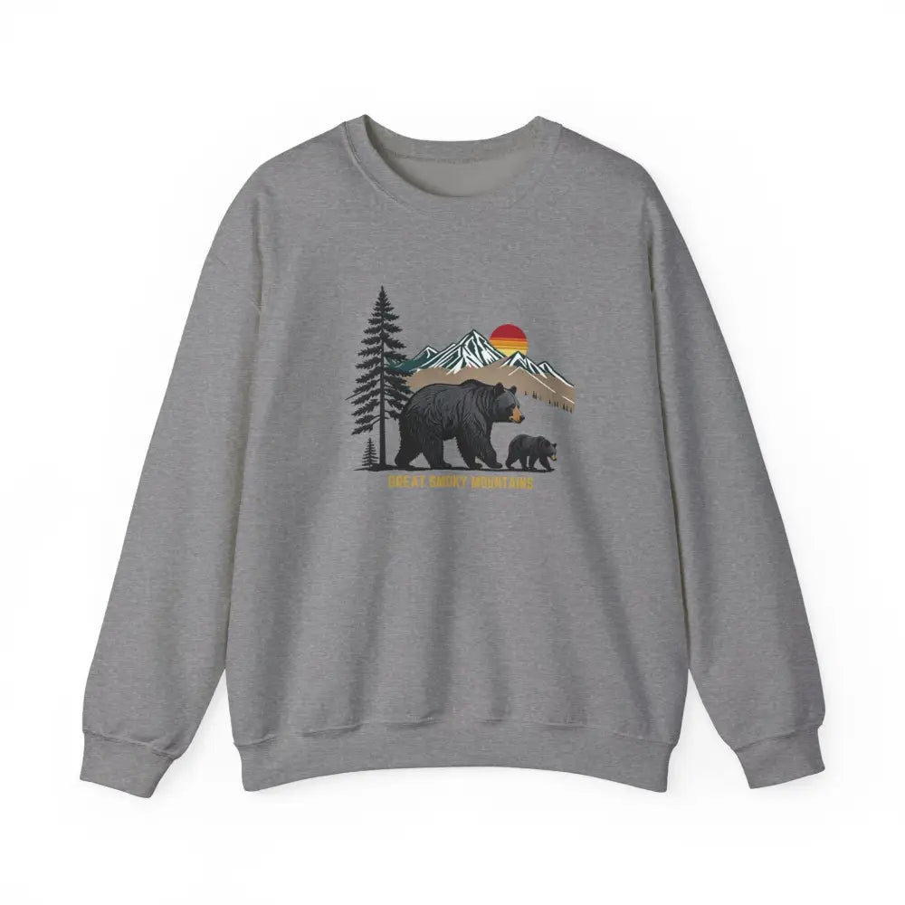 Gray sweatshirt with Smoky Mountains bear cub graphic