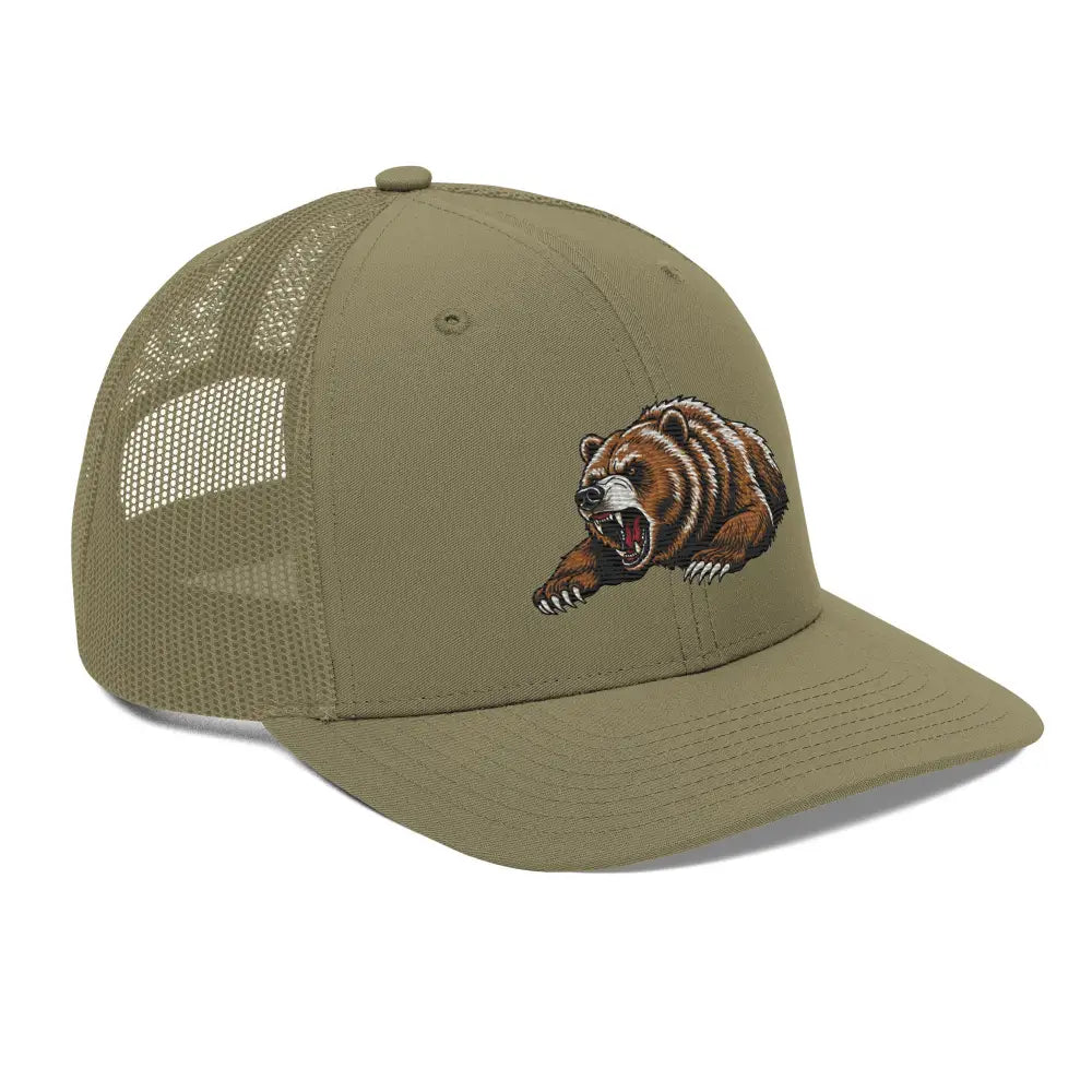 Grizzly bear embroidered Richardson 112 trucker hat in olive green