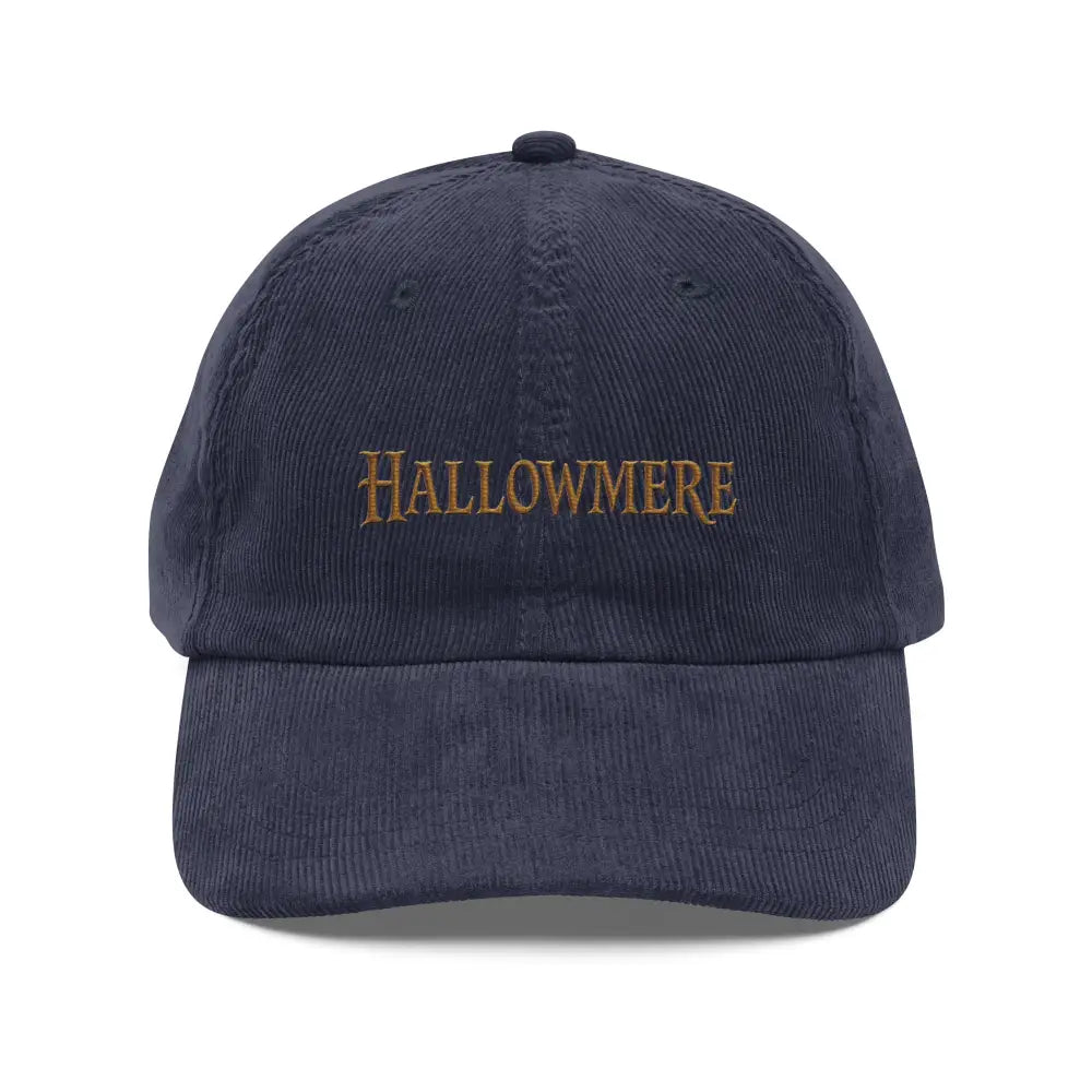 Hallowmere corduroy hat with gothic dark academia embroidered gold text