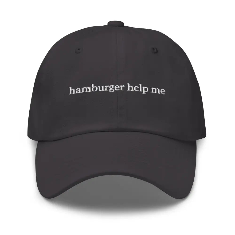 Custom embroidered dad hat with Trini Skies hamburger help me design