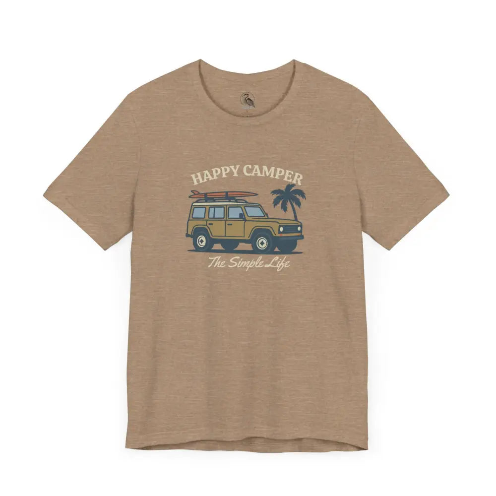 Tan Happy Camper Tee adventure shirt by Trini Skies Supply