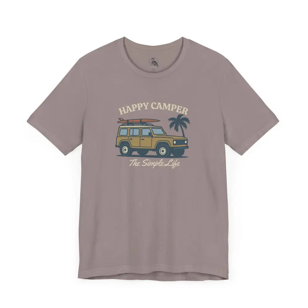 Happy Camper Adventure Graphic Tee in muted taupe with SUV print