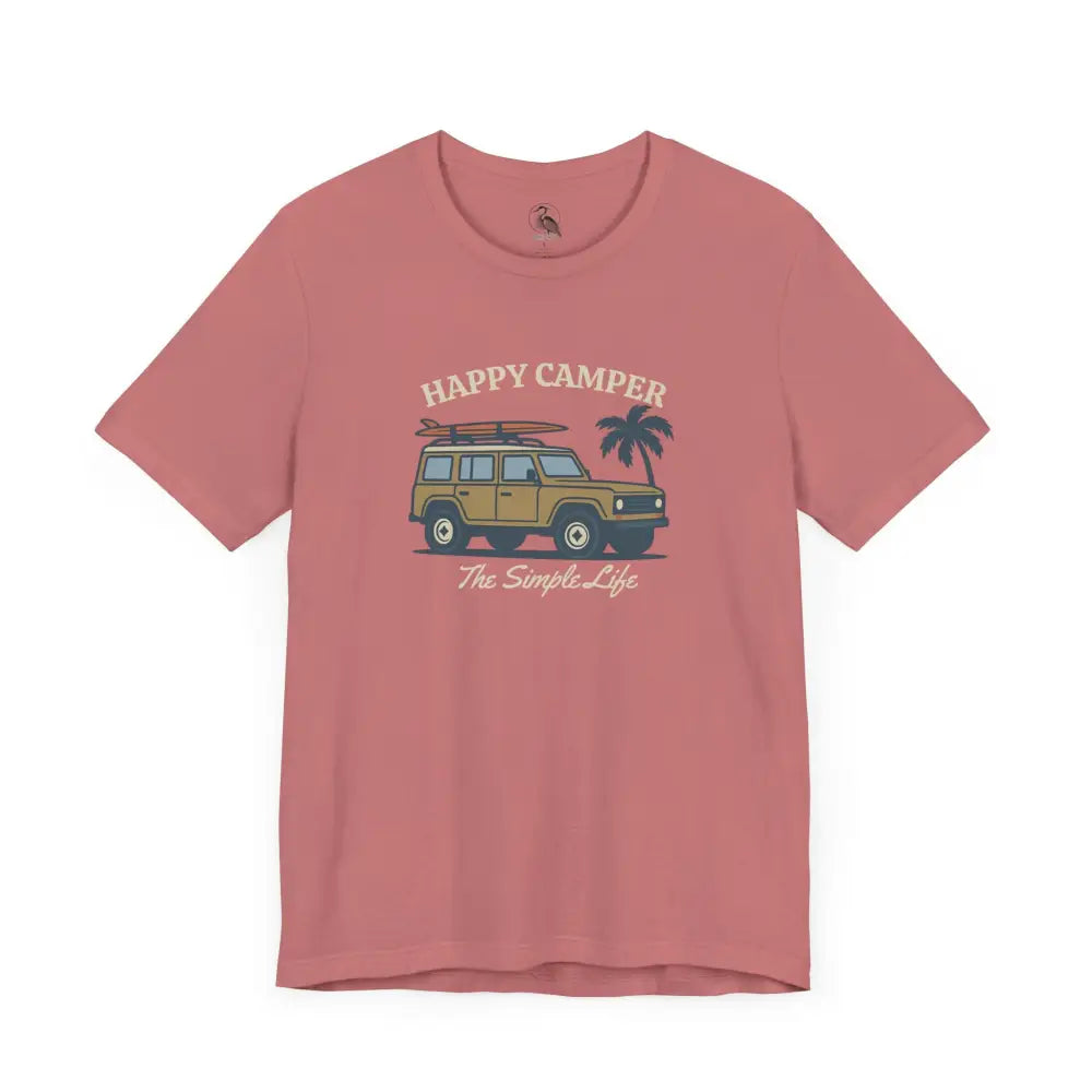Happy Camper Adventure Tee in dusty rose with off-road graphic